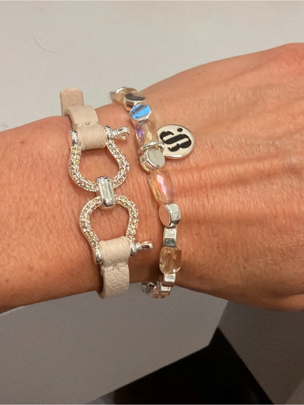 Beige Leather Bracelet with Iridescent Bead Stack - BP NWOT!